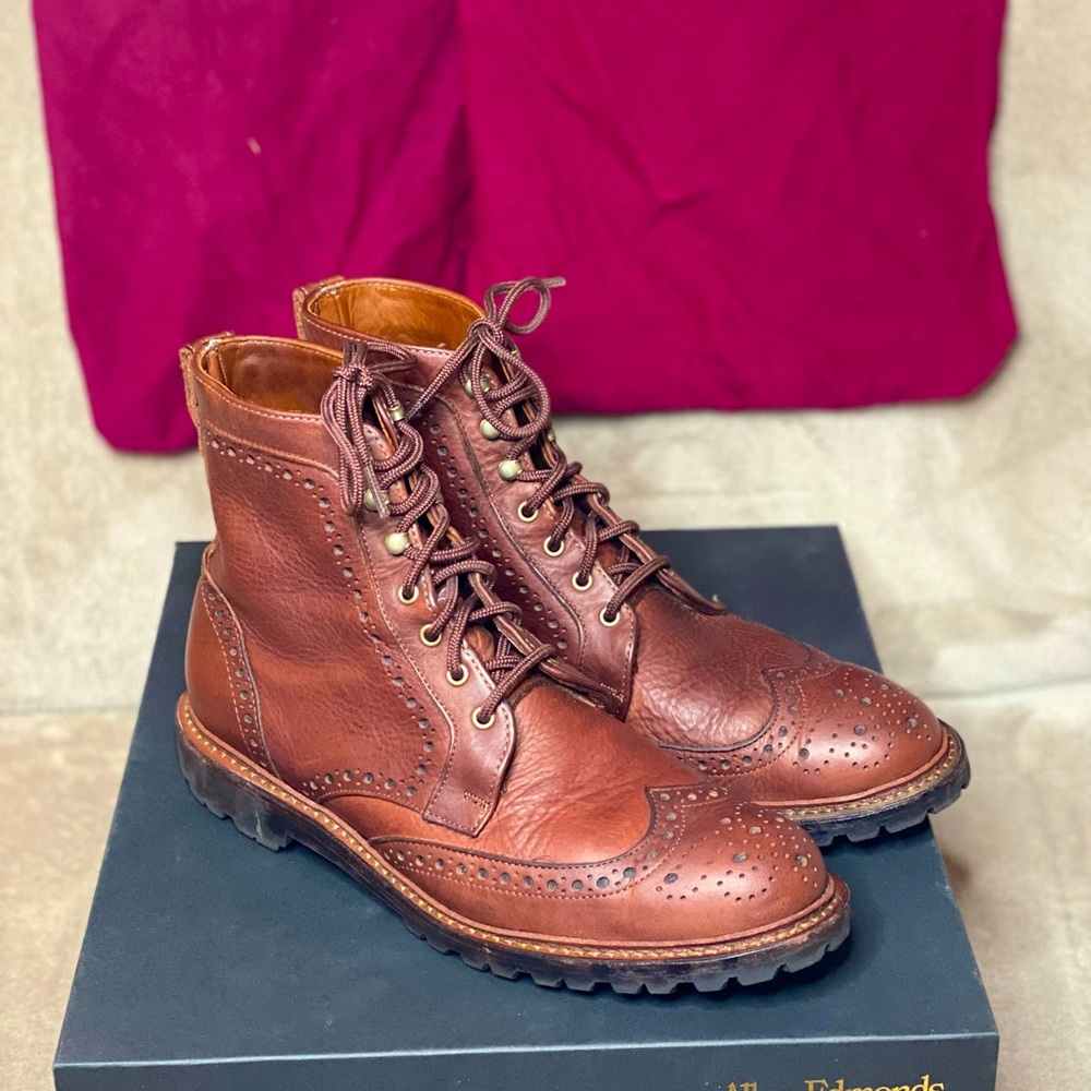 Allen Edmonds Long Branch Wingtip Boots, Brown, Size 10D